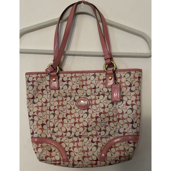 Rare Coach Waverly Chelsea Womens Pink Leather Hearts Pink Tote Bag L1169-F18426 - Picture 1 of 14